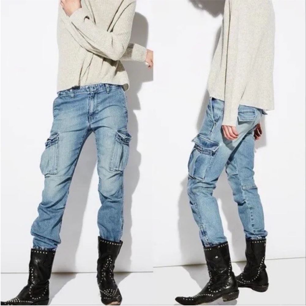 Nili Lotan Cargo Military Jean in Vintage Wash, Size 24
